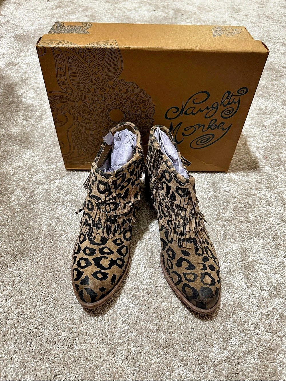 🆕 Naughty Monkey Kepang Leopard Ankle Boots US 8 New